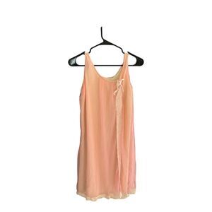 Vintage‎ Peach Chiffon Nightie Chemise Lace Appliqué Bow Accent M